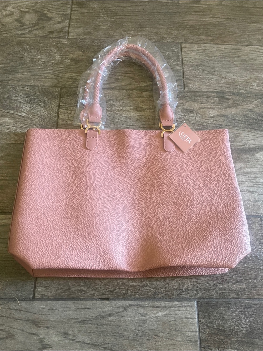 Ulta Beauty Blush Pink Pebbled Tote with Gold Hardware